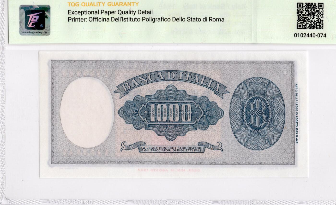 喜羊羊钱币收藏2026第14期(评级币场) 	意大利	P-88a 1948年1000里拉		66E				T.165 055832			