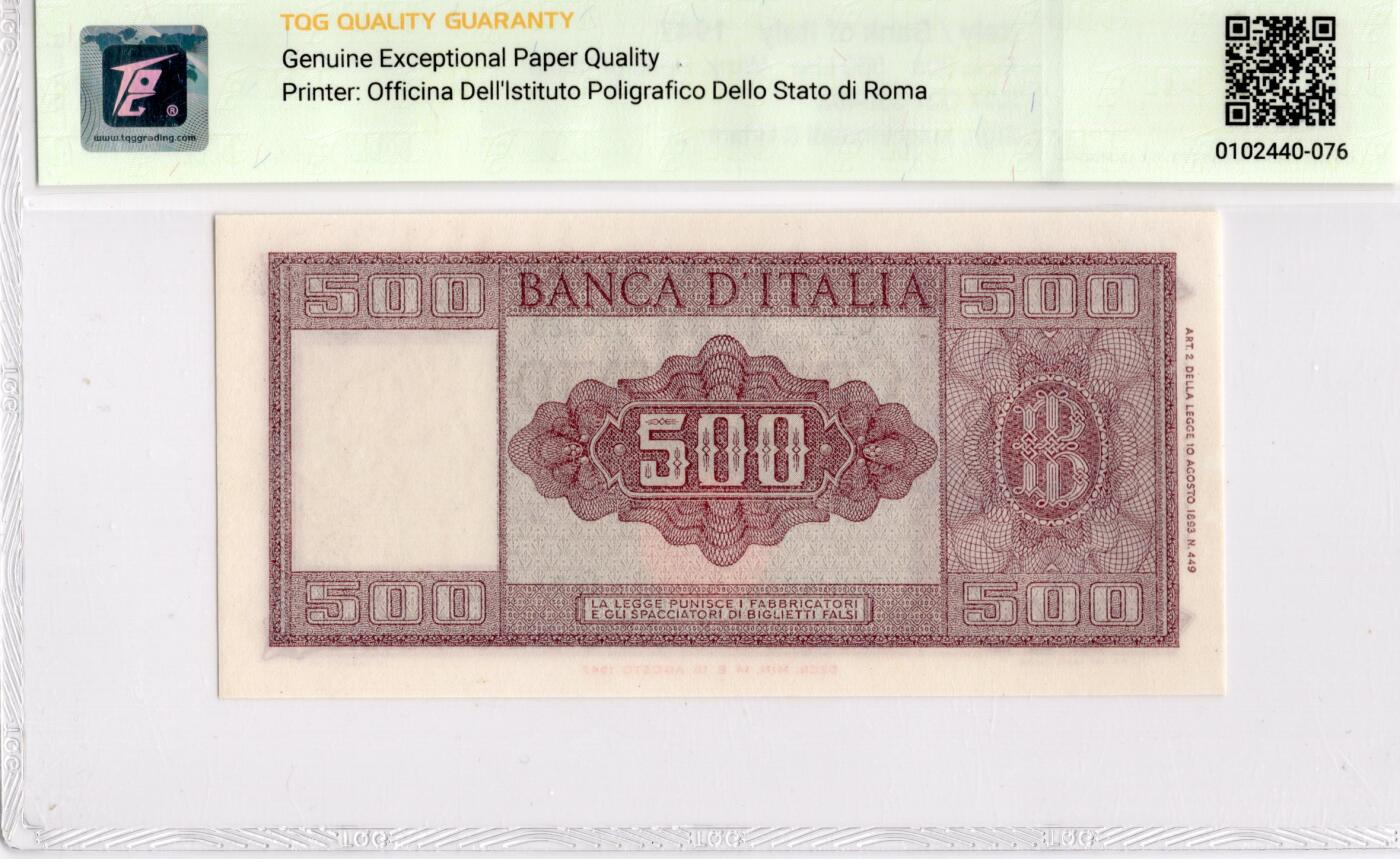 喜羊羊钱币收藏2026第14期(评级币场) 	意大利	P-80a 1947年500里拉		66E				Q.21 020483			