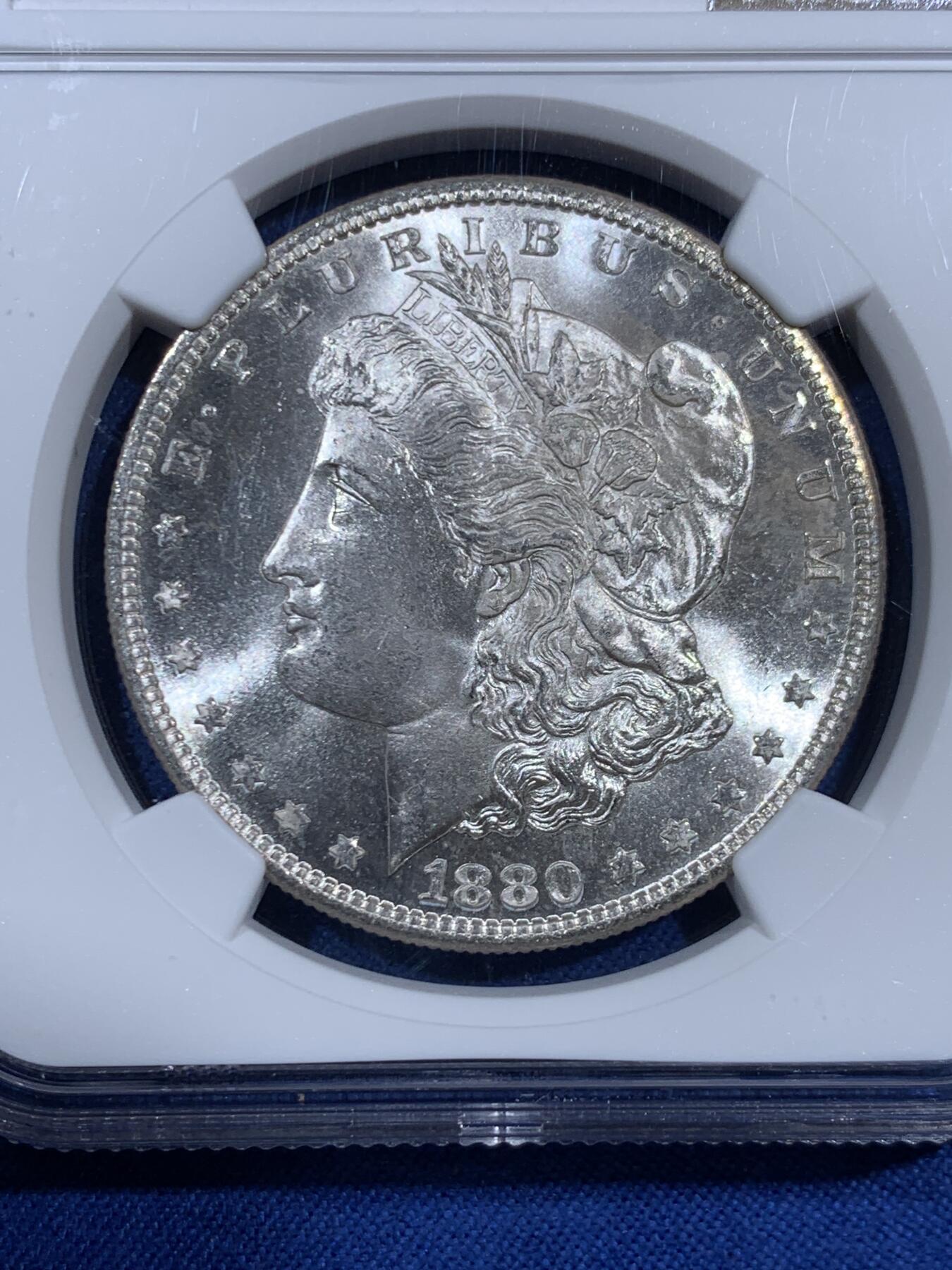 《竞宝斋》第460场 周日，周一，2场连拍 （全场包邮）欢迎送拍 NGC MS66+ 美国1880年S版摩根银币