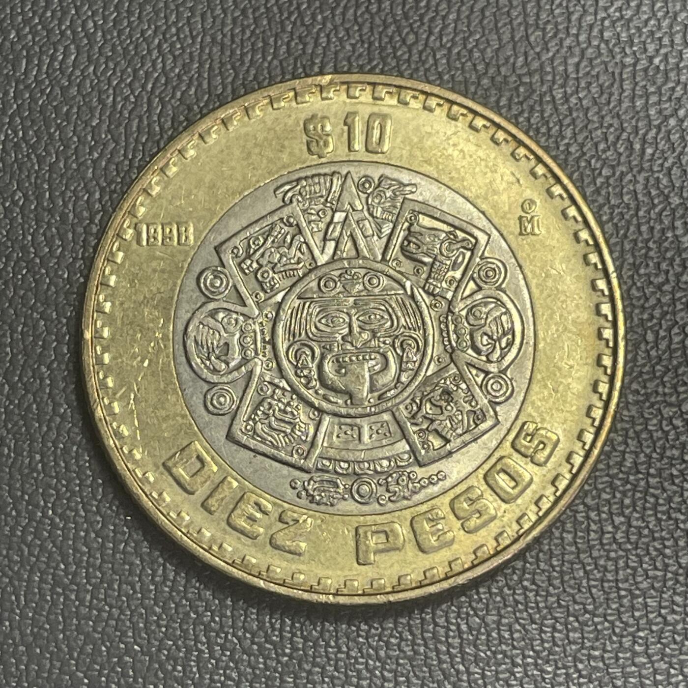 回流0120 墨西哥1998年10比索双金属币 阿兹特克太阳历石（Piedra del Sol）