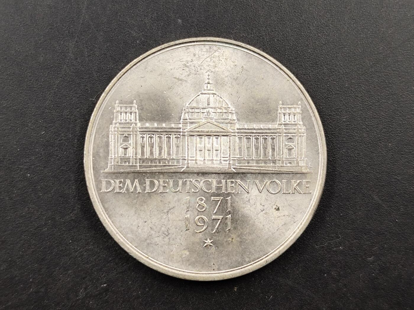 1月18日徽章钱币专场 联邦德国1971年5马克纪念银币 民族统一100周年