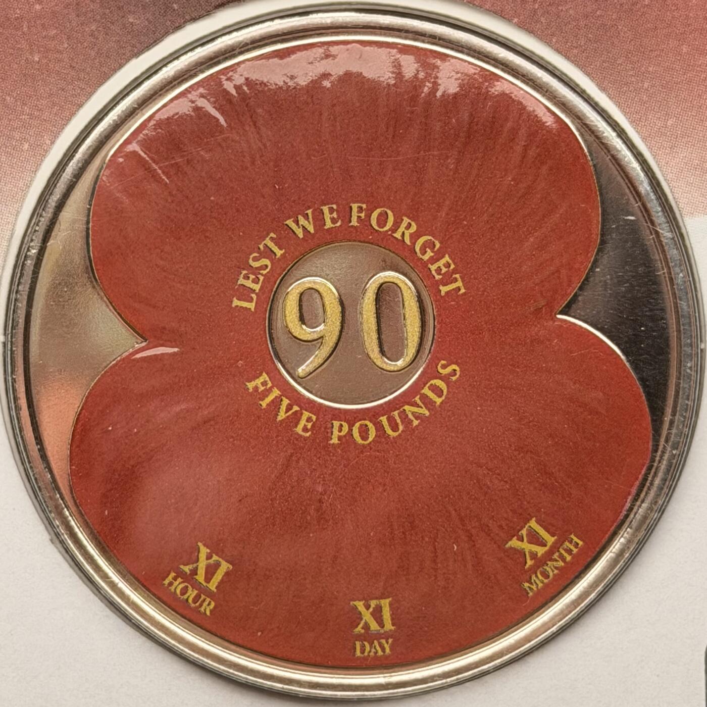 ＜星葵钱币社＞散币克朗场第68期·1月23日发货 〈邮币封〉泽西岛2011年阵亡将士纪念日90周年·罂粟花5镑克朗型彩色纪念币