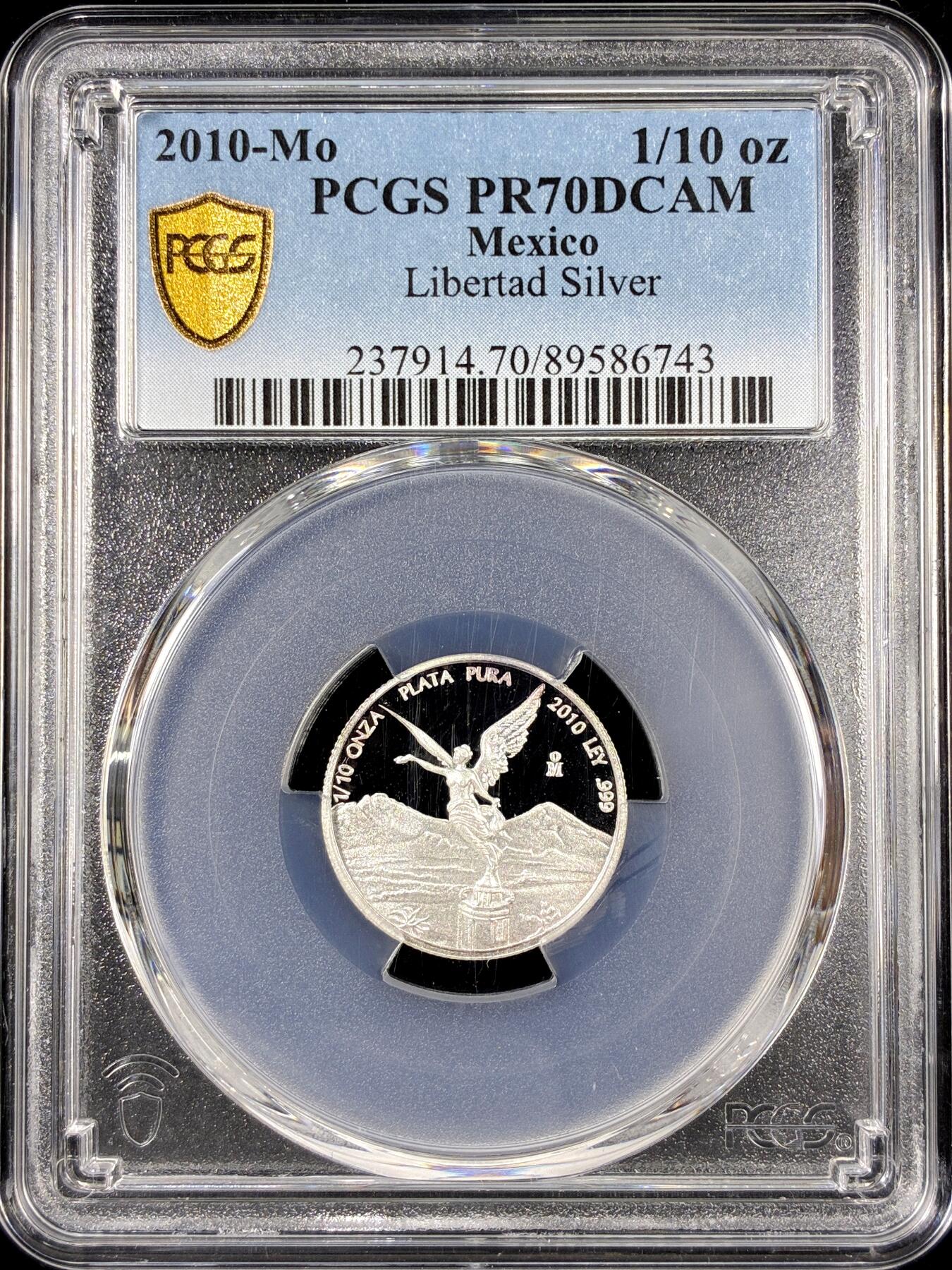 【雨安】【直播拍卖】【第0126期-评级币章】2026-01-24 周六 19:30 [评级现代] Mexico 墨西哥 投资银 自由女神 1/10盎司 2010年 PCGS-PR70DCAM 精制币