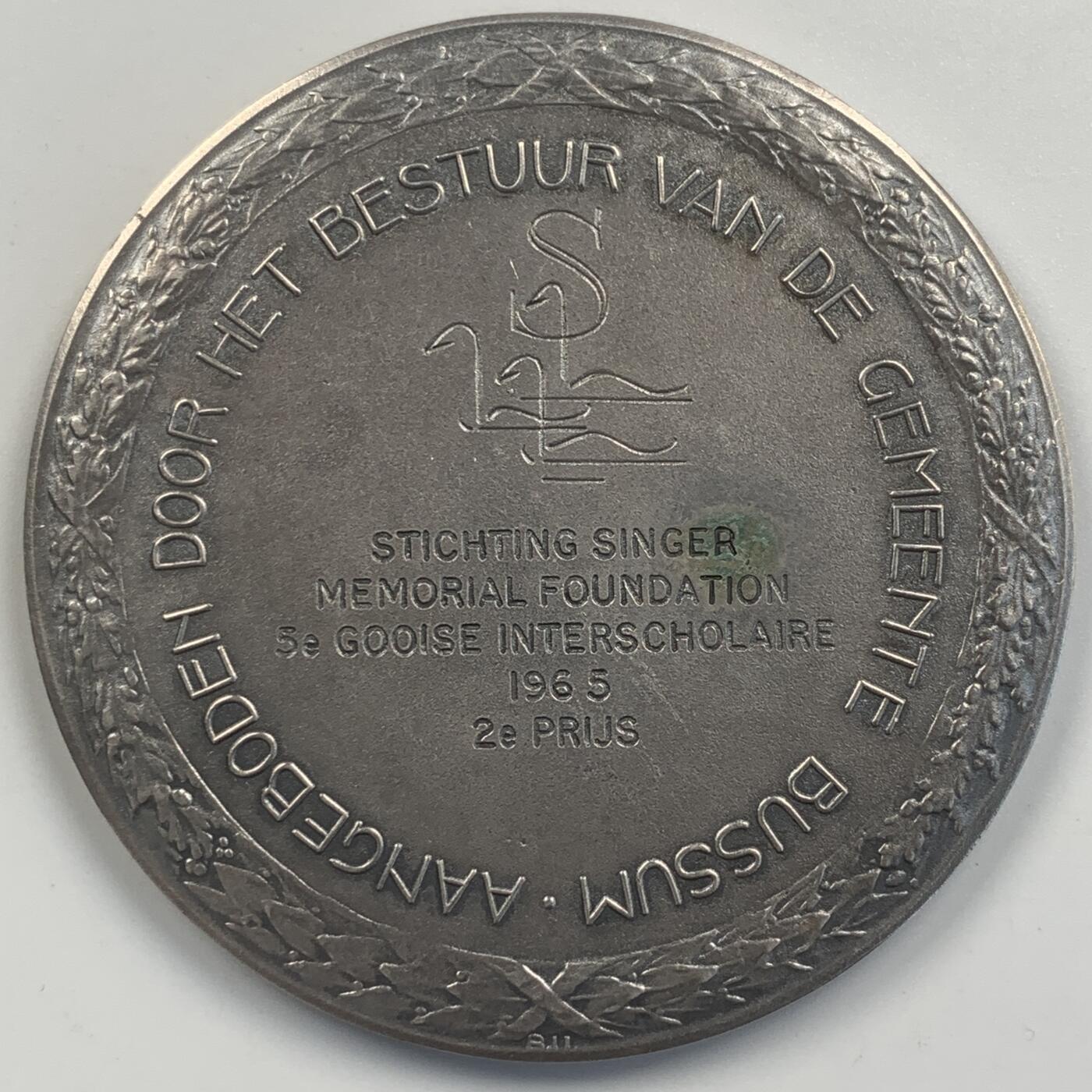 掌中浮雕-藏着的欧洲第050场 1965年荷兰Bussum市政府镀银奖章，59mm ，75g