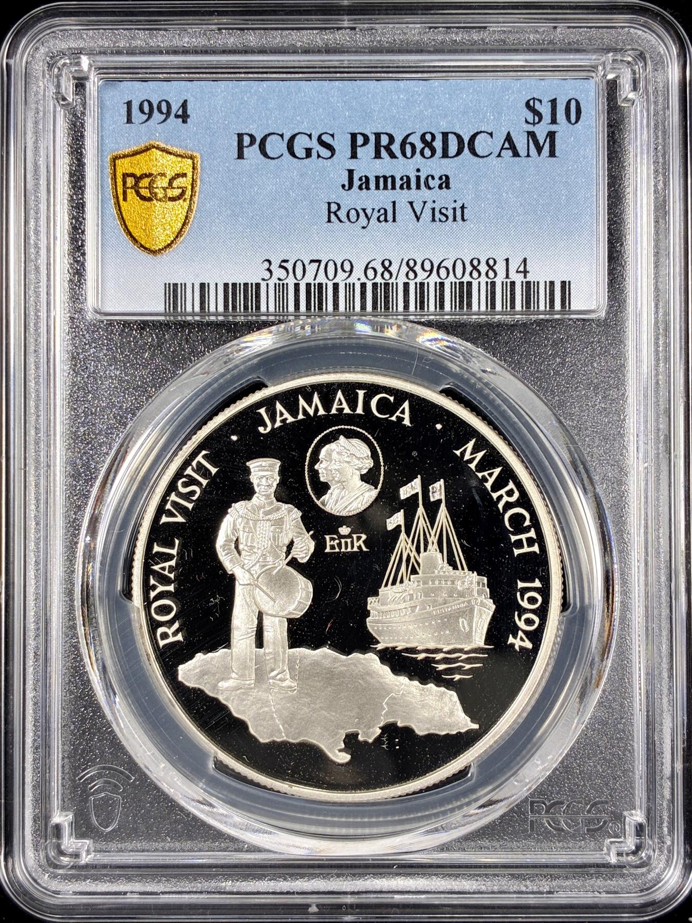 【雨安】【直播拍卖】【第0126期-评级币章】2026-01-24 周六 19:30 [评级现代] Jamaica 牙买加 10元 1994年 皇室访问 PCGS-PR68DCAM 精制币