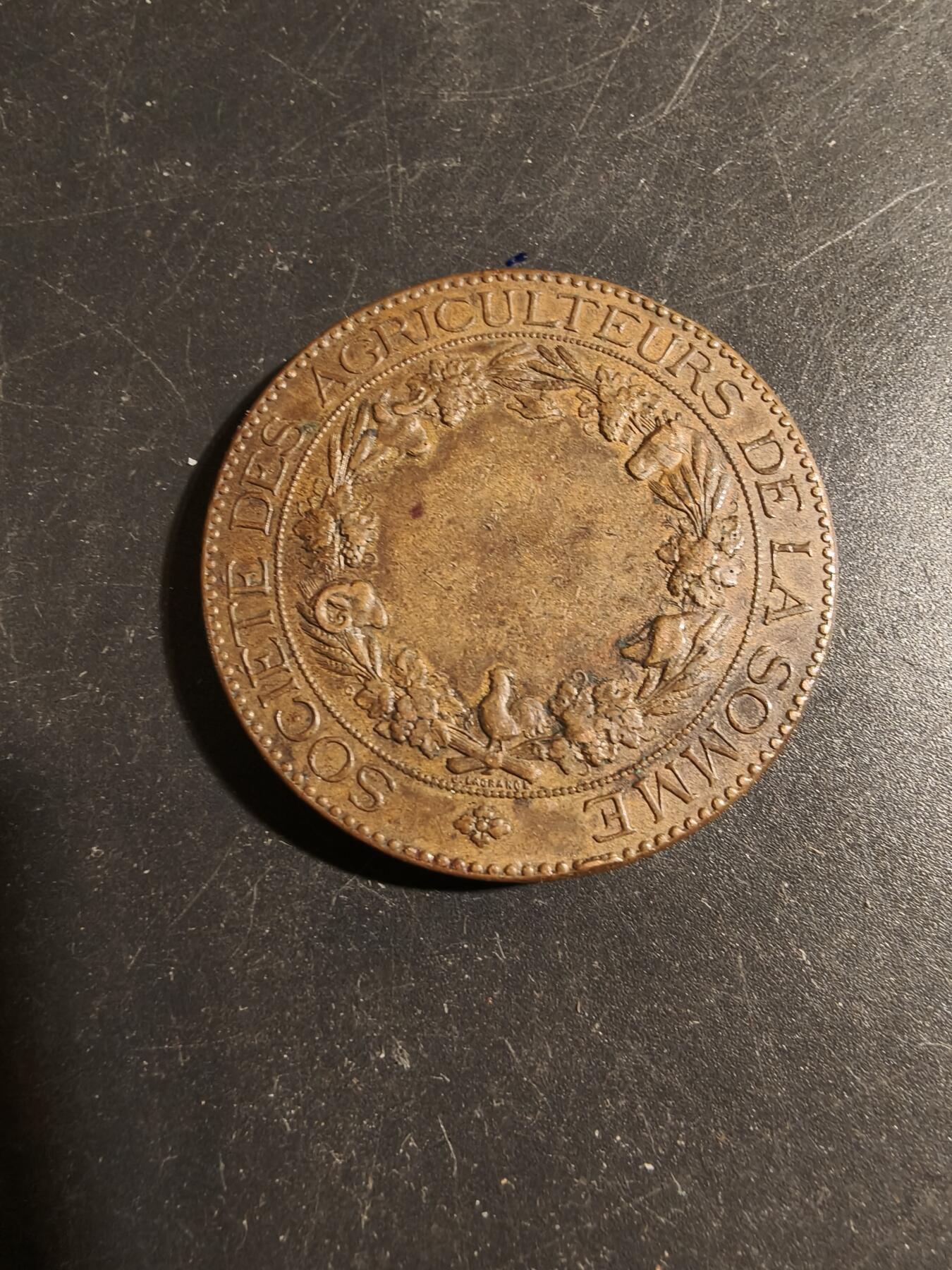 老王徽章第178期 法国索姆省农业协会大铜章    直径40mm    重量35g    大师阿尔菲杜布瓦作品