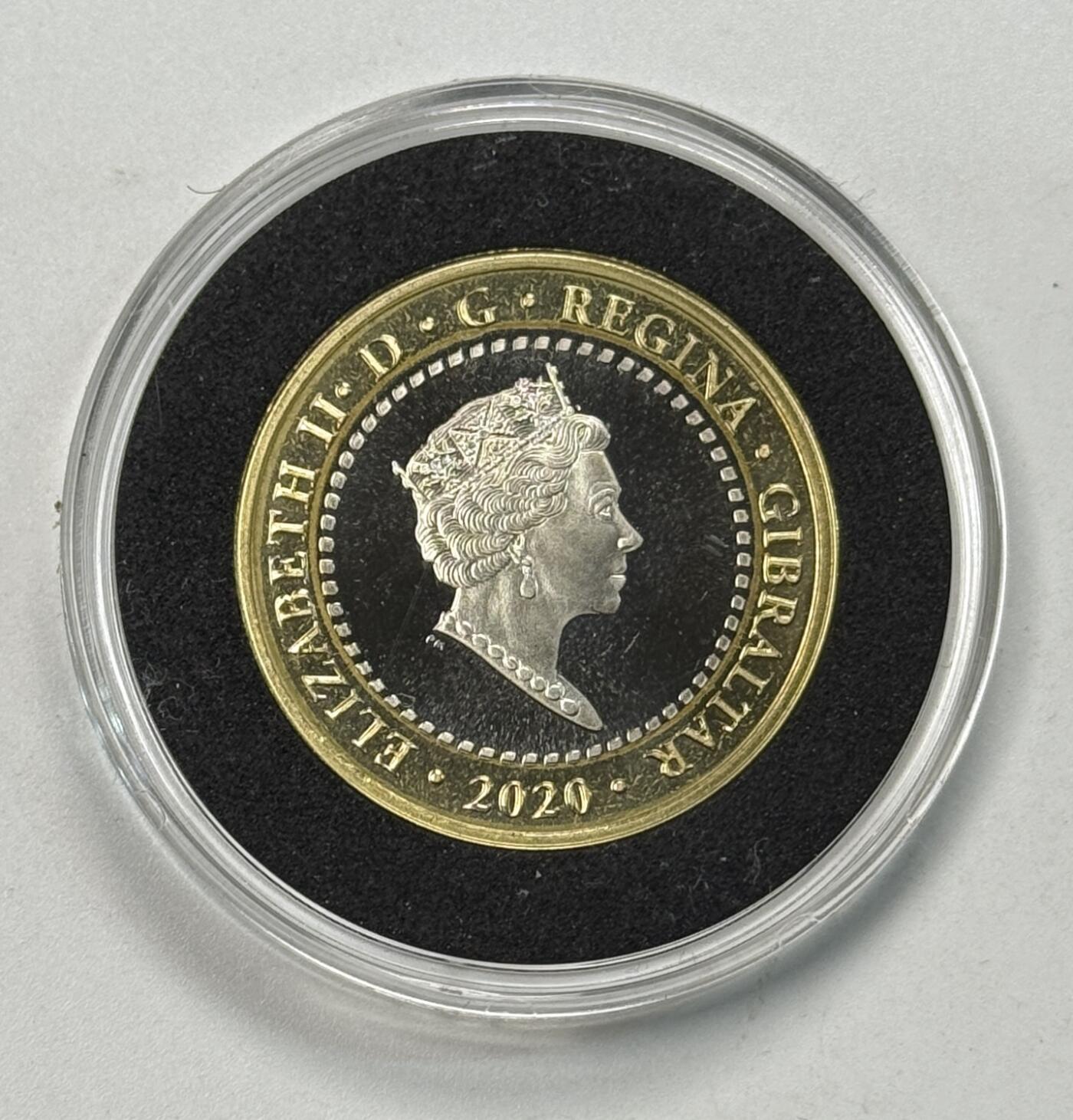 S&S Numismatic世界钱币-拍卖 第119期  直布罗陀2020年 活捉哈得斯的三头犬刻耳柏洛斯 2英镑双色纪念币 发行量1750枚