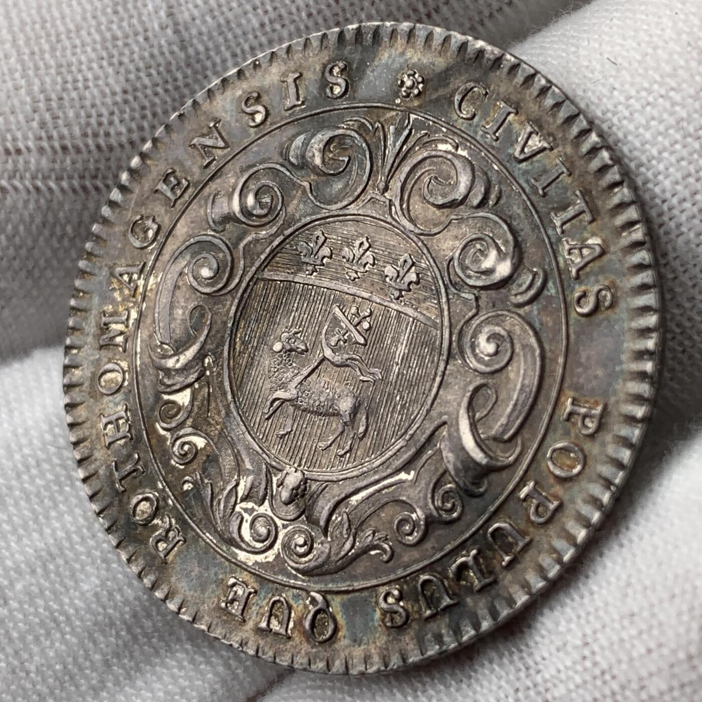 掌中浮雕-藏着的欧洲第050场 路易十五法国鲁昂市银质代币，30.5mm，8.1g