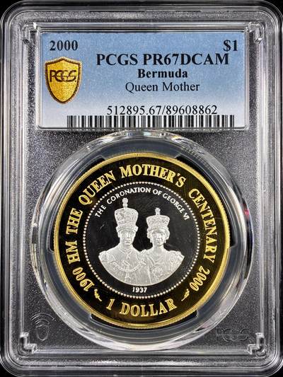 【雨安】【直播拍卖】【第0126期-评级币章】2026-01-24 周六 19:30 - [评级现代] Bermuda 百慕大 1元 2000年 王太后 [28.28克,  0.925银] PCGS-PR67DCAM 精制币