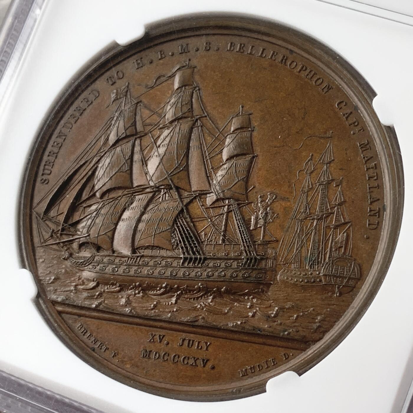 掌中浮雕-藏着的欧洲第050场 NGC MS64 : 1815年拿破仑于柏勒洛丰号战列舰上投降，41mm