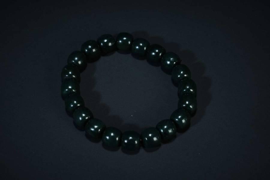 上海都达杂项专场五（全场包邮） 天然和田玉青玉老形珠手串 附鉴定证书87-51