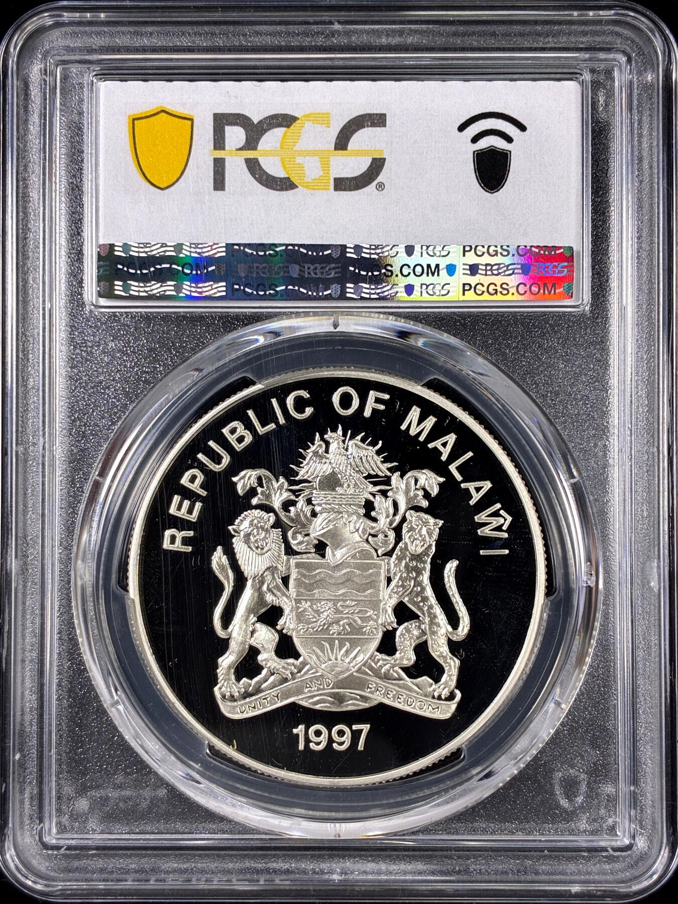 【雨安】【直播拍卖】【第0126期-评级币章】2026-01-24 周六 19:30 [评级现代] Malawi 马拉维 5元 1997年 金婚 PCGS-PR69DCAM 精制币