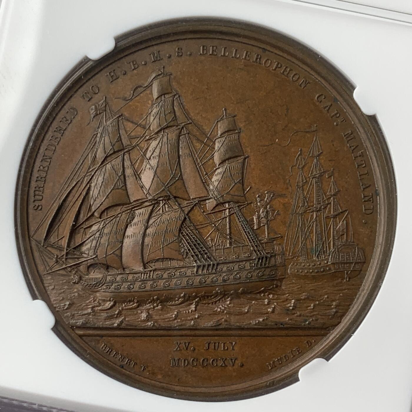 掌中浮雕-藏着的欧洲第050场 NGC MS64 : 1815年拿破仑于柏勒洛丰号战列舰上投降，41mm