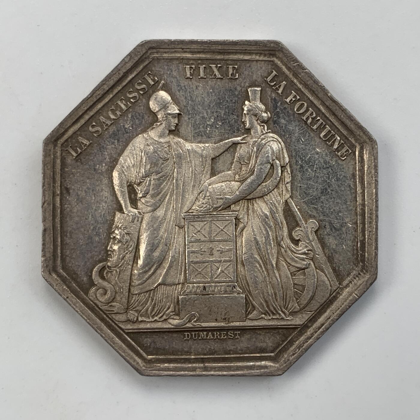 掌中浮雕-藏着的欧洲第050场 法兰西银行成立纪念八角银章，蜜蜂边铭（1860-1879年），36.7mm，24.9g