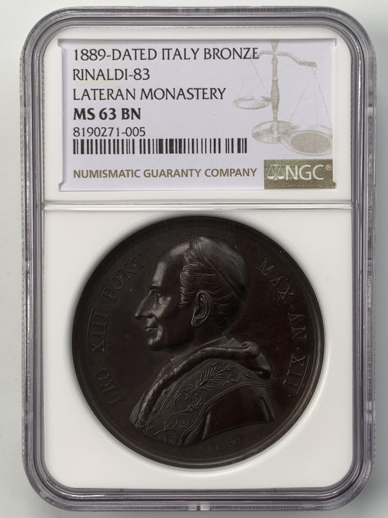 掌中浮雕-藏着的欧洲第050场 NGC MS63 : 教皇利奥十三世，拉特兰修道院修缮铜章，44mm