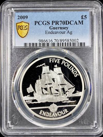 【雨安】【直播拍卖】【第0126期-评级币章】2026-01-24 周六 19:30 - [评级现代] Guernsey 根西 5镑 2009年 帆船 PCGS-PR70DCAM 精制币