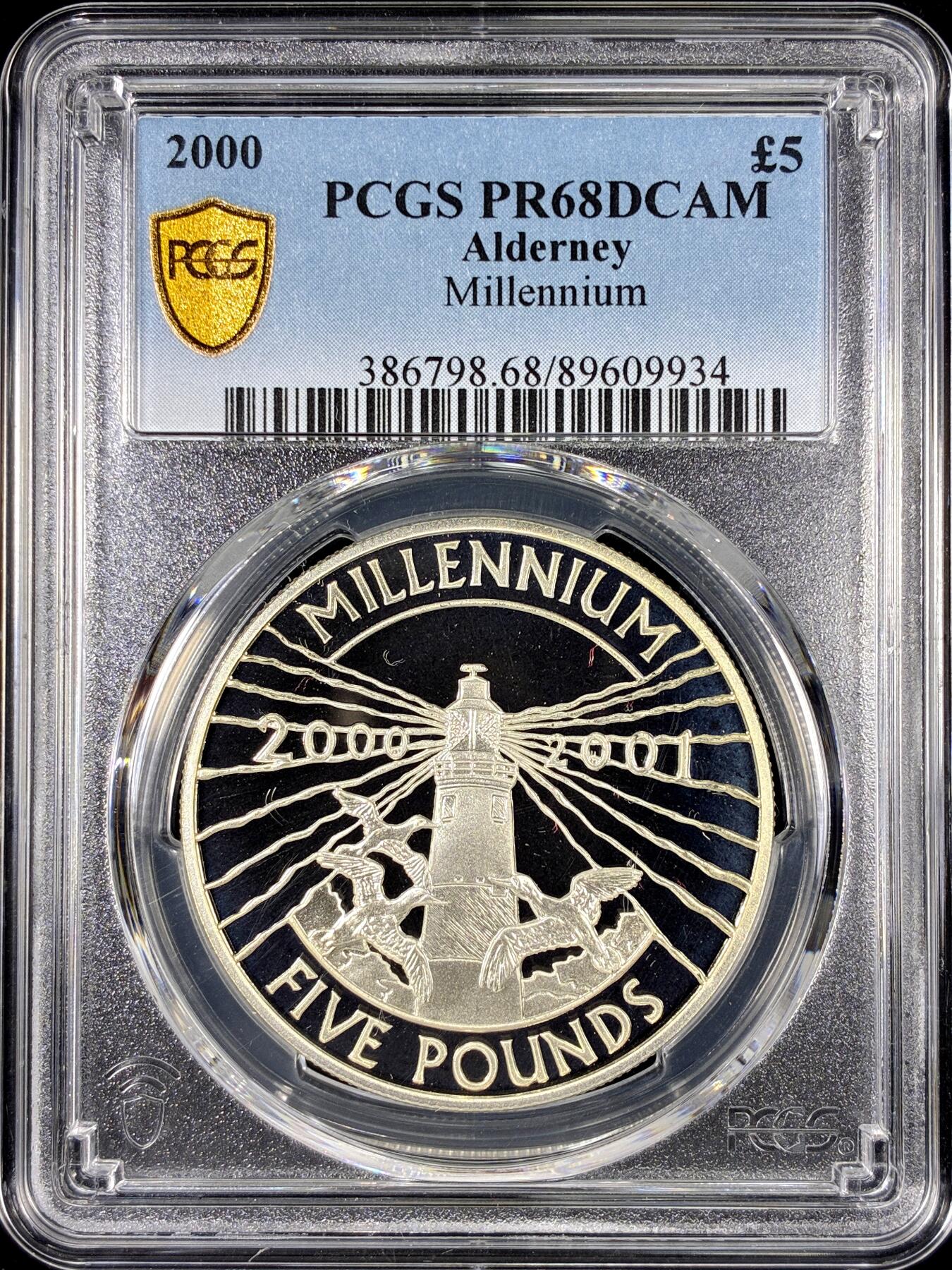 【雨安】【直播拍卖】【第0126期-评级币章】2026-01-24 周六 19:30 [评级现代] Alderney 奥尔德尼 5镑 2000年 千禧年 PCGS-PR68DCAM 精制币