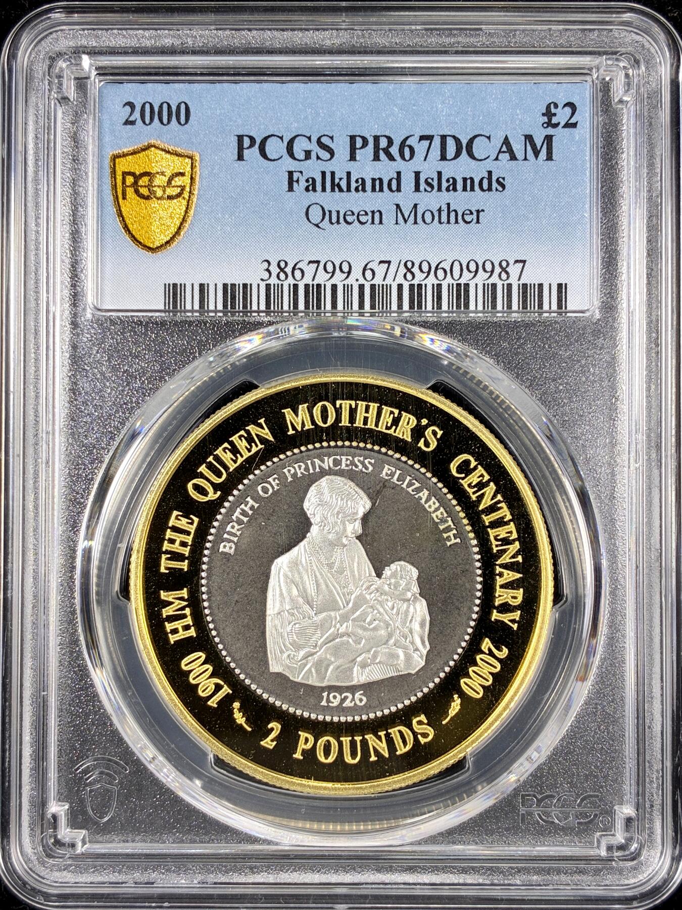 【雨安】【直播拍卖】【第0126期-评级币章】2026-01-24 周六 19:30 [评级现代] Falkland 福克兰群岛 2镑 2000年 王太后 PCGS-PR67DCAM 精制币