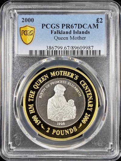 【雨安】【直播拍卖】【第0126期-评级币章】2026-01-24 周六 19:30 - [评级现代] Falkland 福克兰群岛 2镑 2000年 王太后 PCGS-PR67DCAM 精制币