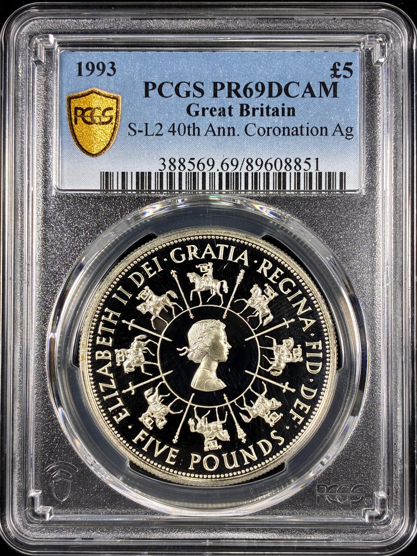 【雨安】【直播拍卖】【第0126期-评级币章】2026-01-24 周六 19:30 [评级现代] Great Britain 英国 5镑 1993年 登基40周年 PCGS-PR69DCAM 精制币