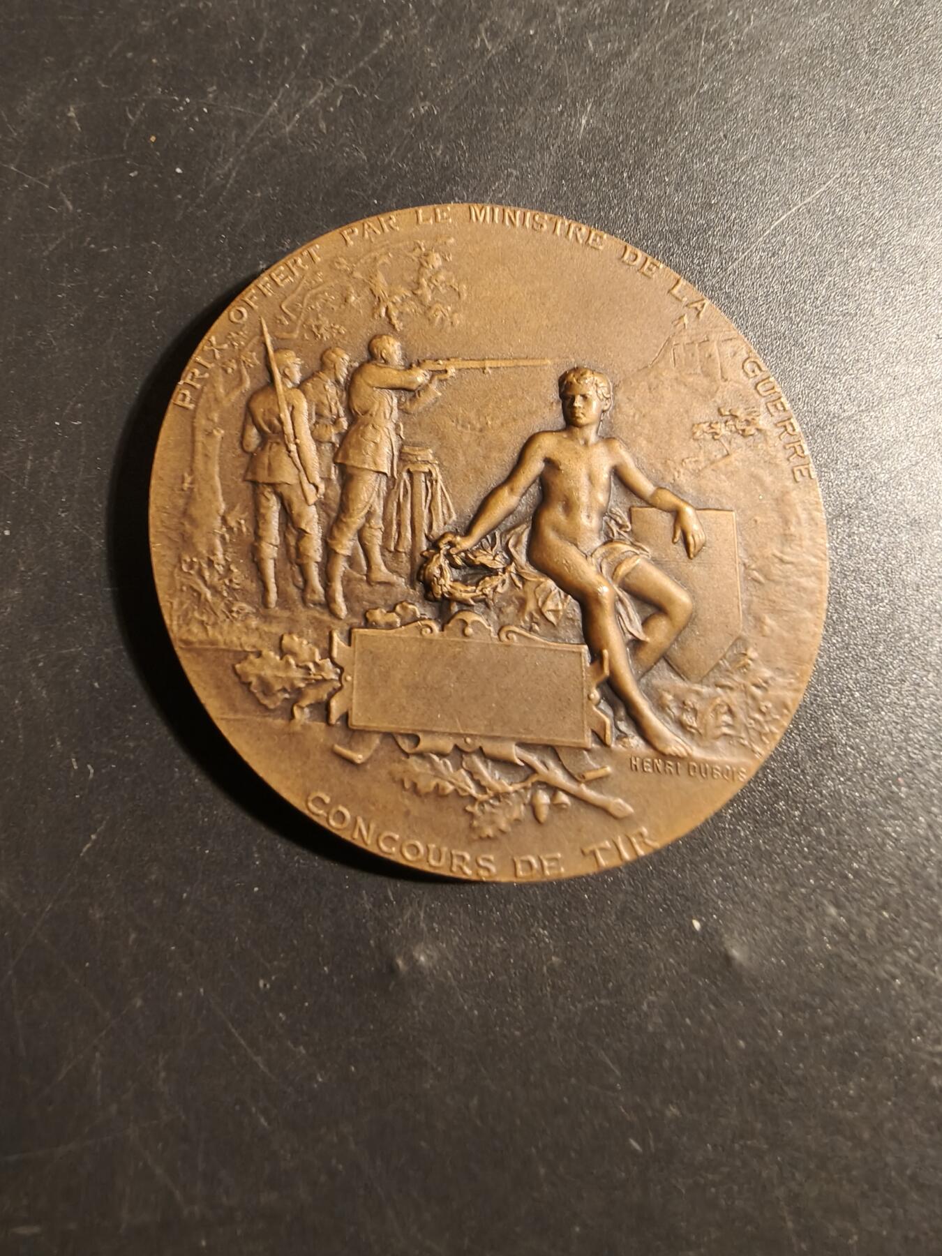 老王徽章第178期 法国战争部射击竞赛大铜章    大师亨利杜布瓦作品    戎装玛丽安娜     直径50mm     重量55.2g