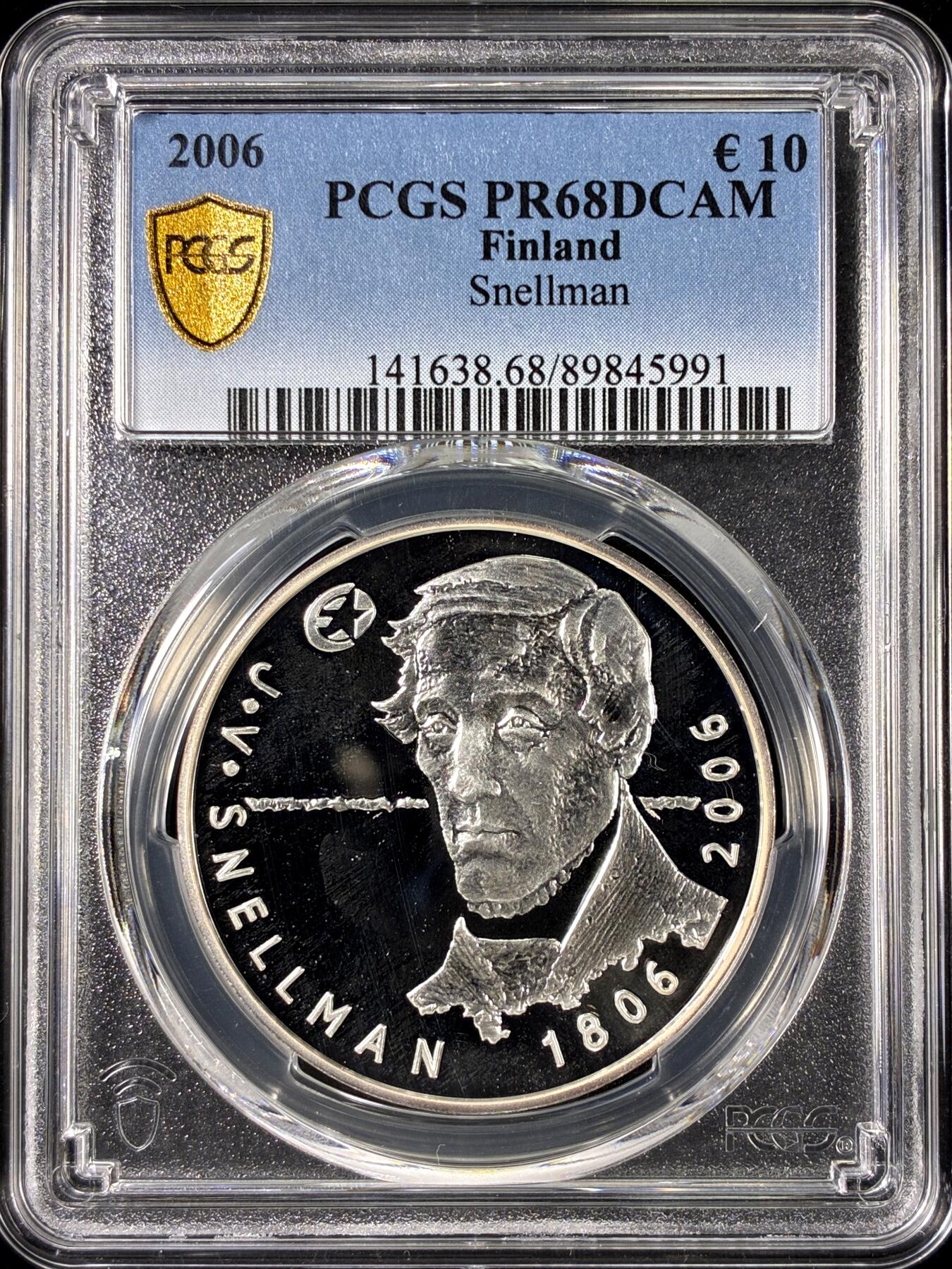 【雨安】【直播拍卖】【第0126期-评级币章】2026-01-24 周六 19:30 [评级欧元] Finland 欧元 芬兰 10欧元 2004年 芬兰名族思想家斯内尔曼 PCGS-PR68DCAM 精制币