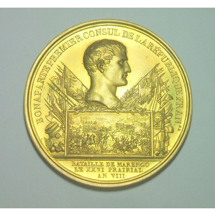 【艺术】法国艺术大章 纪念1800年拿破仑 马伦哥战役高浮雕精制超大镀金章 60MM