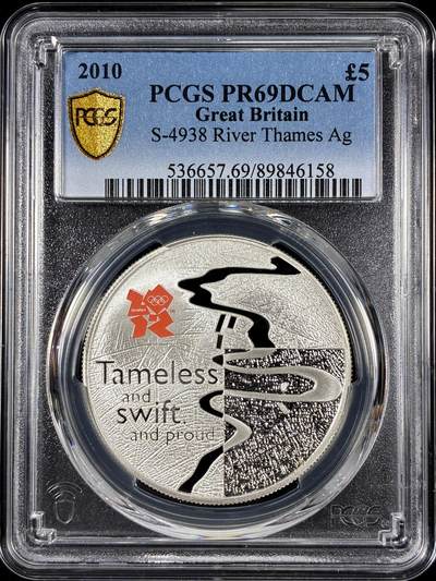 【雨安】【直播拍卖】【第0126期-评级币章】2026-01-24 周六 19:30 - [评级现代] Great Britain 英国 5镑 2010年 伦敦奥运会-泰晤士河 PCGS-PR69DCAM 精制币