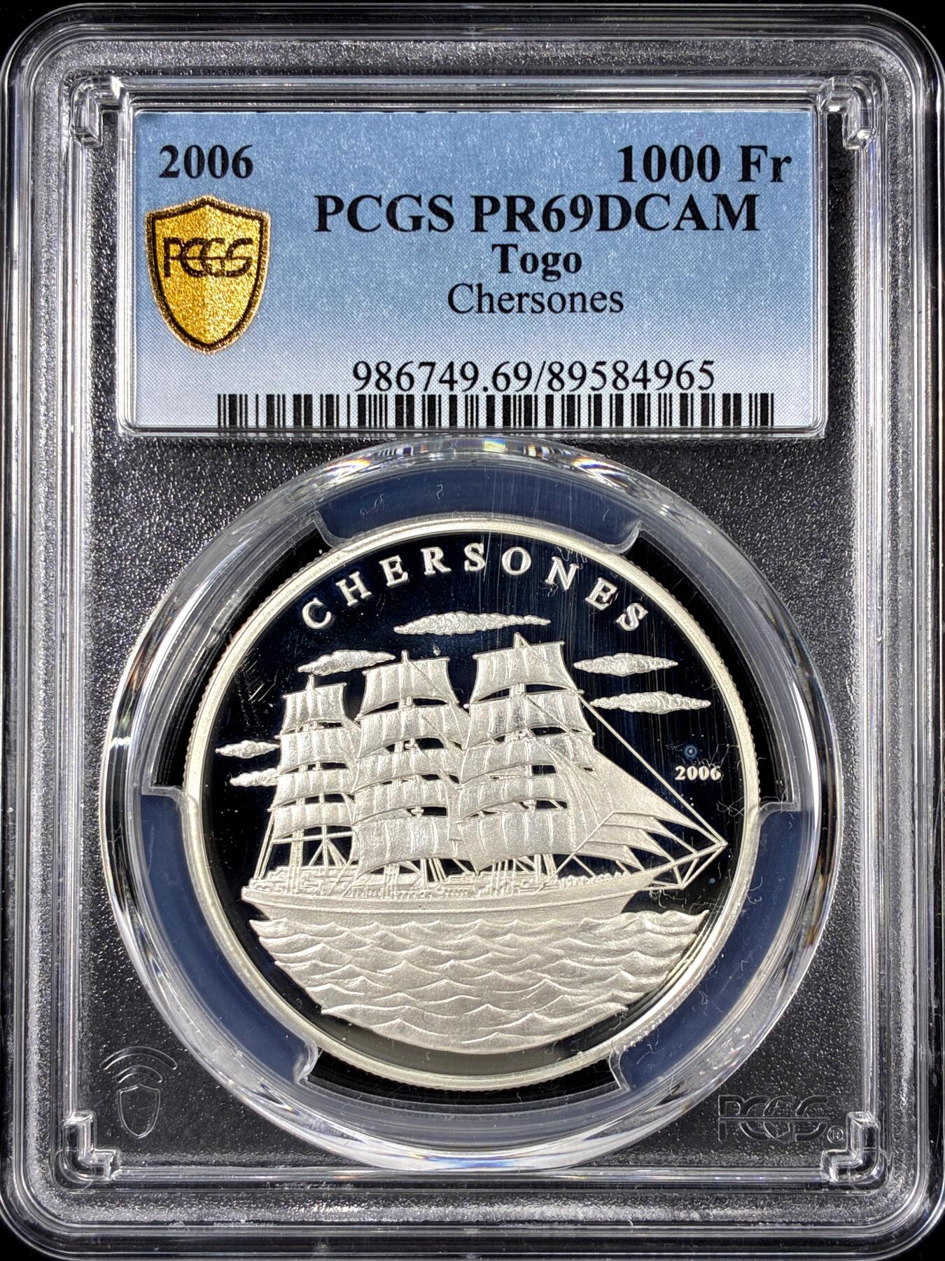 【雨安】【直播拍卖】【第0126期-评级币章】2026-01-24 周六 19:30 [评级现代] Togo 多哥 1000法郎 2006年 帆船 PCGS-PR69DCAM 精制币