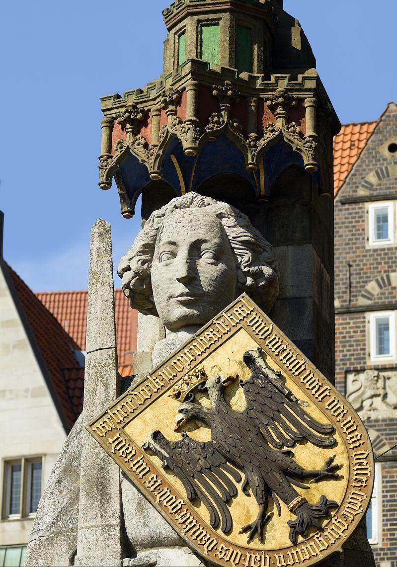 掌中浮雕-藏着的欧洲第050场 NGC MS62：1904年德国不来梅罗兰骑士雕像建成500周年银章，70mm，正面：罗兰石像