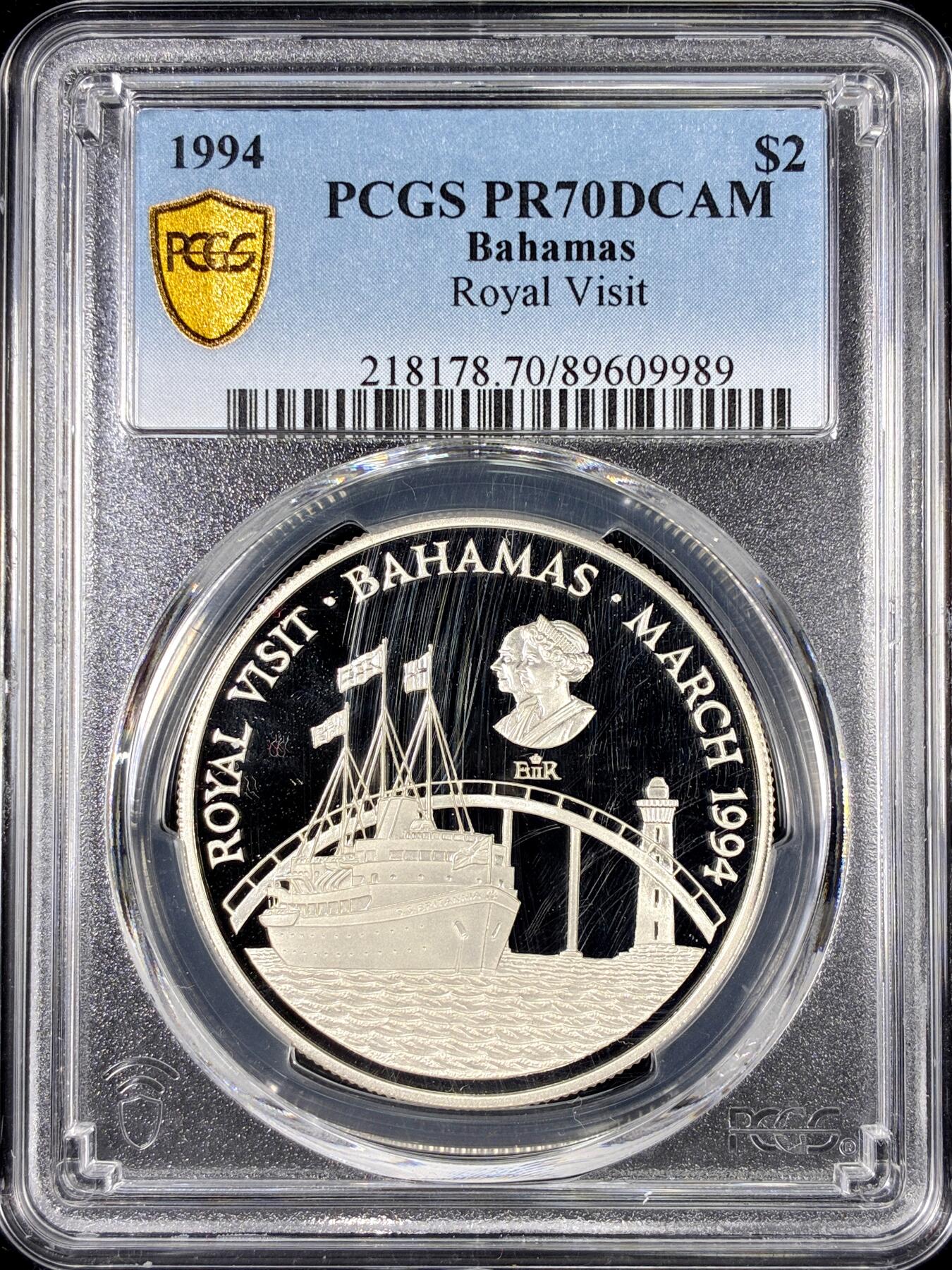 【雨安】【直播拍卖】【第0126期-评级币章】2026-01-24 周六 19:30 [评级现代] Bahamas 巴哈马 2元 1994年 皇室访问 PCGS-PR70DCAM 精制币