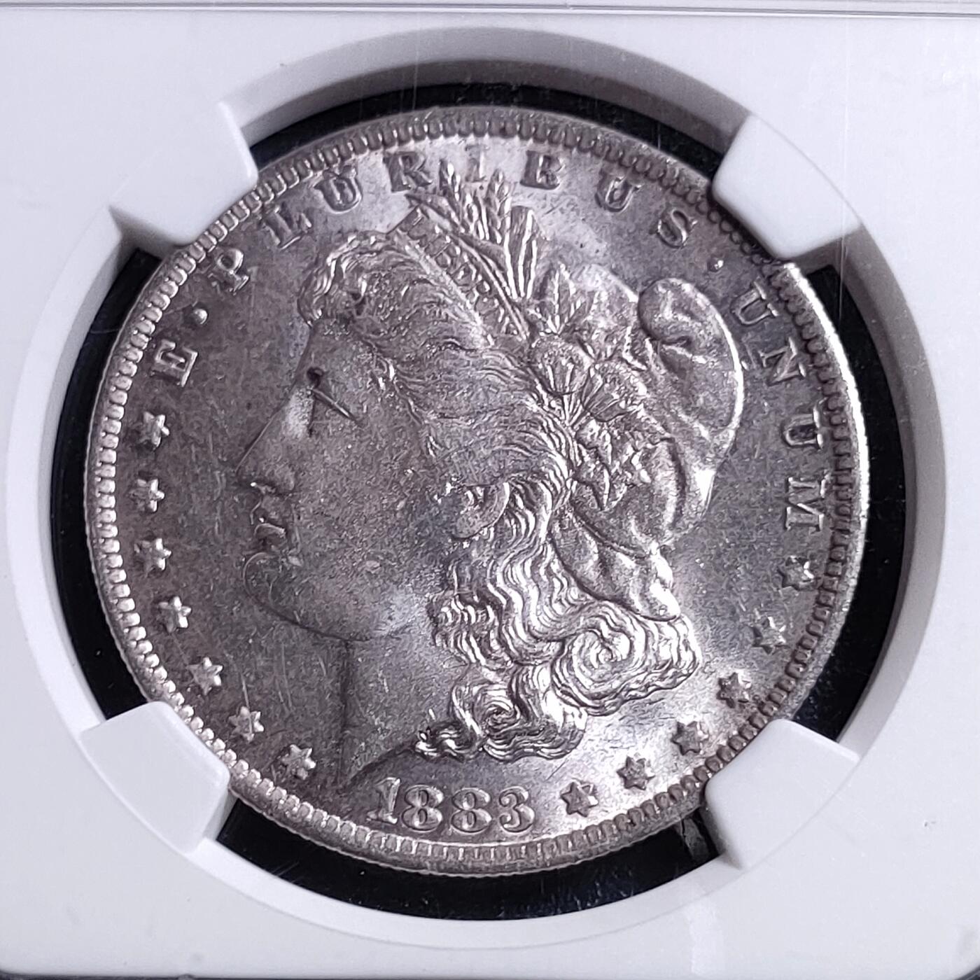 美国1883年O版摩根壹美元银币，NGC MS64老盒子