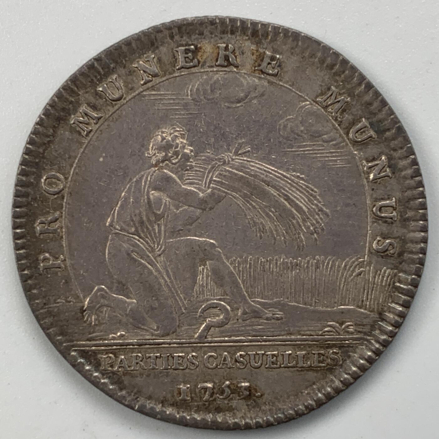 掌中浮雕-藏着的欧洲第050场 1753年法国路易十五银质代币，28.66mm，7.93g