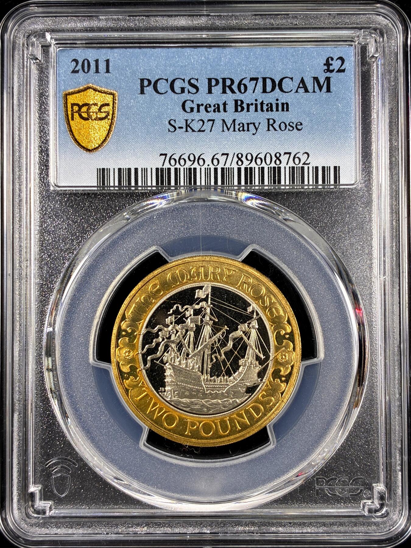 【雨安】【直播拍卖】【第0126期-评级币章】2026-01-24 周六 19:30 [评级现代] Great Britain 英国 2镑 2011年 玛丽·罗斯号 [12.00克,  0.925银] PCGS-PR67DCAM 精制币