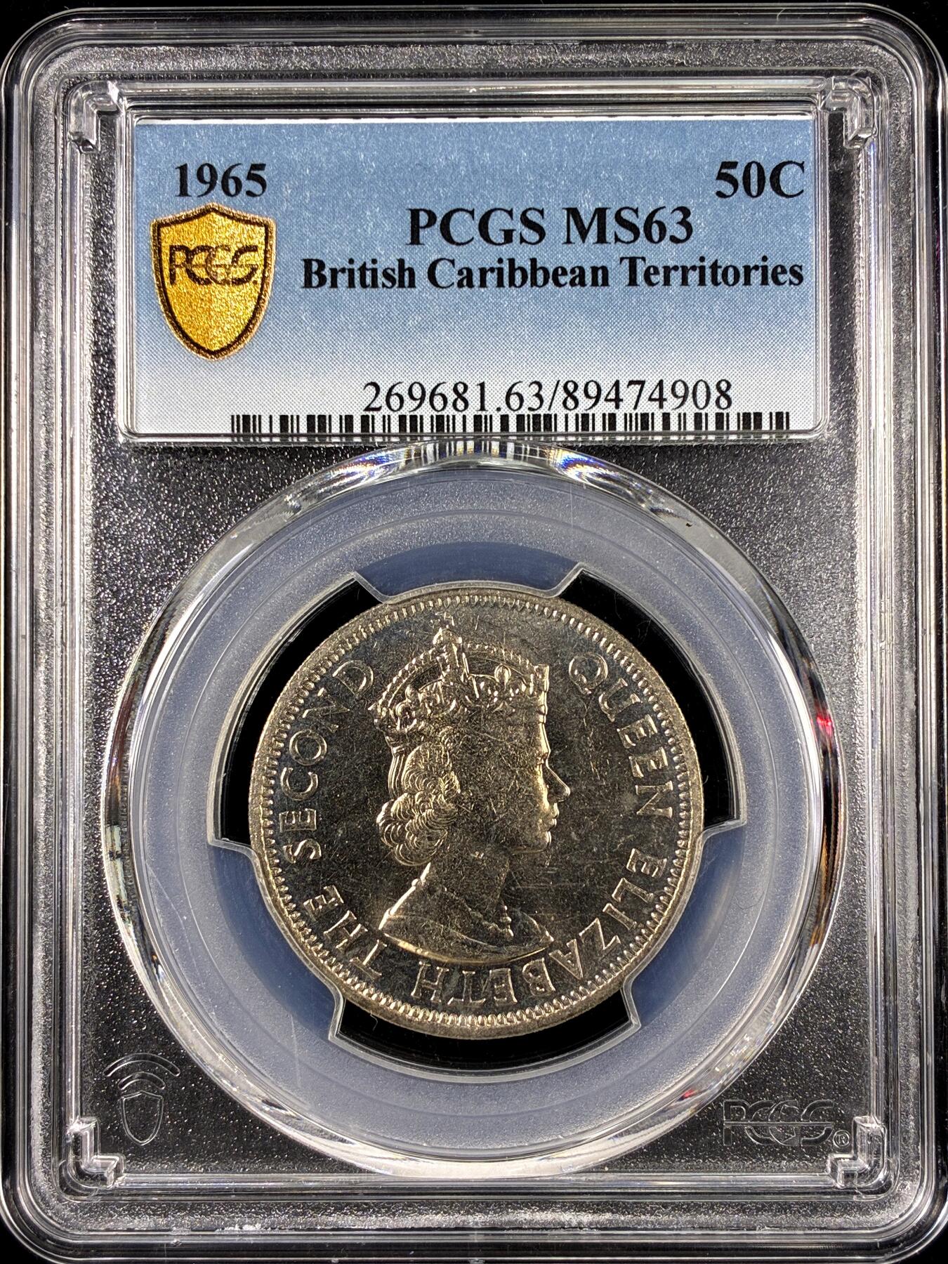 【雨安】【直播拍卖】【第0126期-评级币章】2026-01-24 周六 19:30 [评级现代] British Caribbean Territories 英属加勒比 50分 1965年  PCGS-MS63