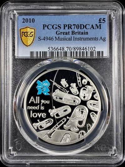 【雨安】【直播拍卖】【第0126期-评级币章】2026-01-24 周六 19:30 - [评级现代] Great Britain 英国 5镑 2010年 伦敦奥运会-乐器 PCGS-PR70DCAM 精制币