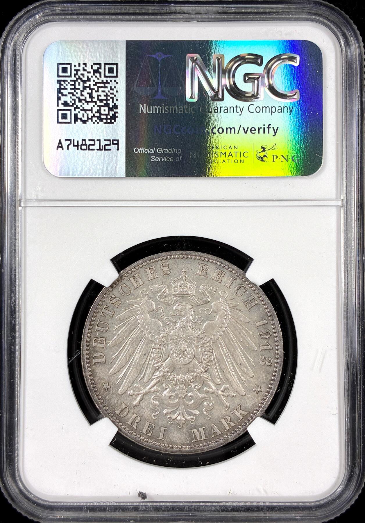 【雨安】【直播拍卖】【第0126期-评级币章】2026-01-24 周六 19:30 [评级德国] Germany 德国 帝国 萨克森 3马克 (1913) 莱比锡建功碑 1913年  NGC-UNC