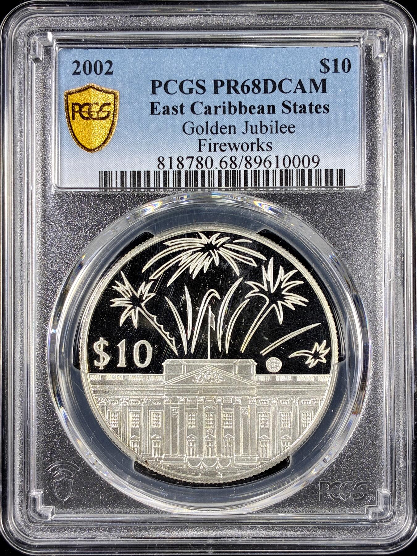 【雨安】【直播拍卖】【第0126期-评级币章】2026-01-24 周六 19:30 [评级现代] East Caribbean States 东加勒比 10元 2002年 伊丽莎白二世登基50周年 PCGS-PR68DCAM 精制币