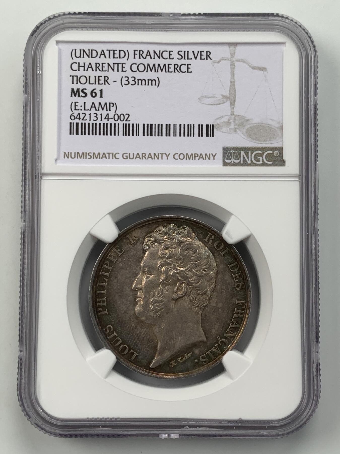 掌中浮雕-藏着的欧洲第050场 NGC MS61 : 法国下夏朗德商会银章，33mm