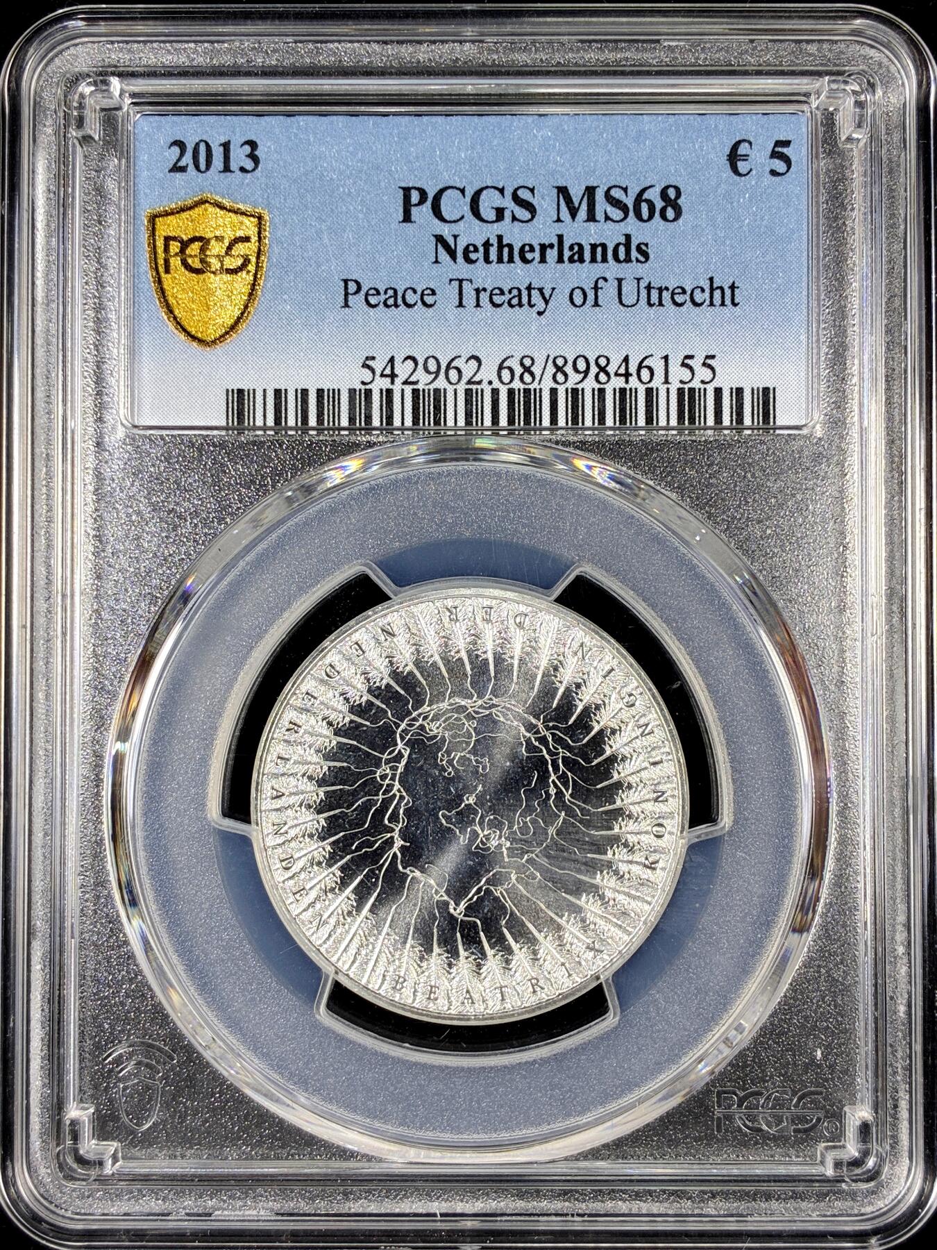 【雨安】【直播拍卖】【第0126期-评级币章】2026-01-24 周六 19:30 [评级欧元] Netherlands 欧元 荷兰 5欧元 2013年 乌特勒支和平条约  PCGS-MS68