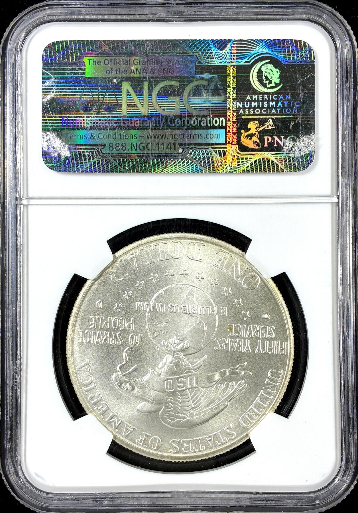 【雨安】【直播拍卖】【第0126期-评级币章】2026-01-24 周六 19:30 [评级现代] USA 美国 纪念币 1美元 1991年 美国服务组织 [26.73克,  0.900银]