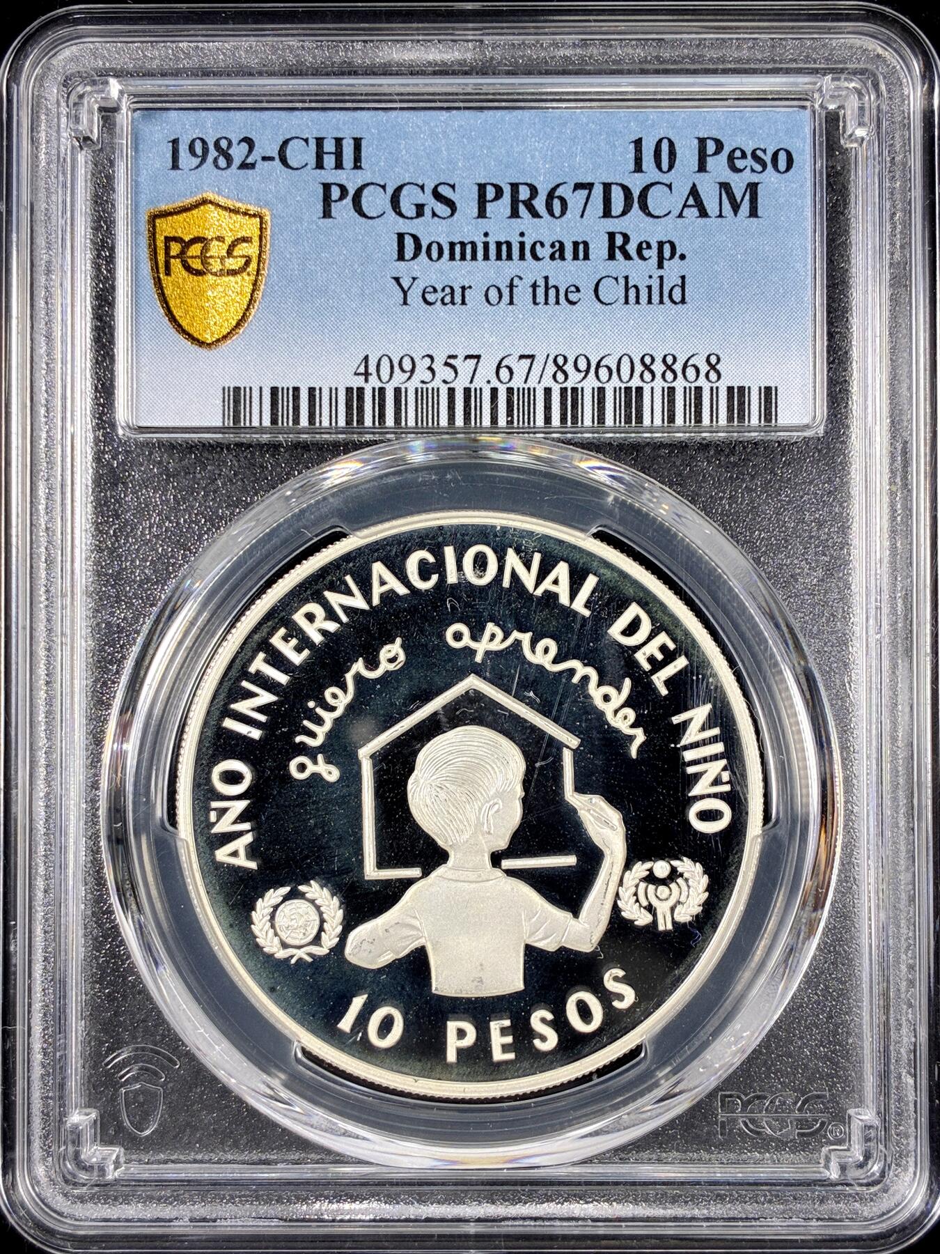 【雨安】【直播拍卖】【第0126期-评级币章】2026-01-24 周六 19:30 [评级现代] Dominica 多米尼加 10比索 1982年 儿童年 PCGS-PR67DCAM 精制币