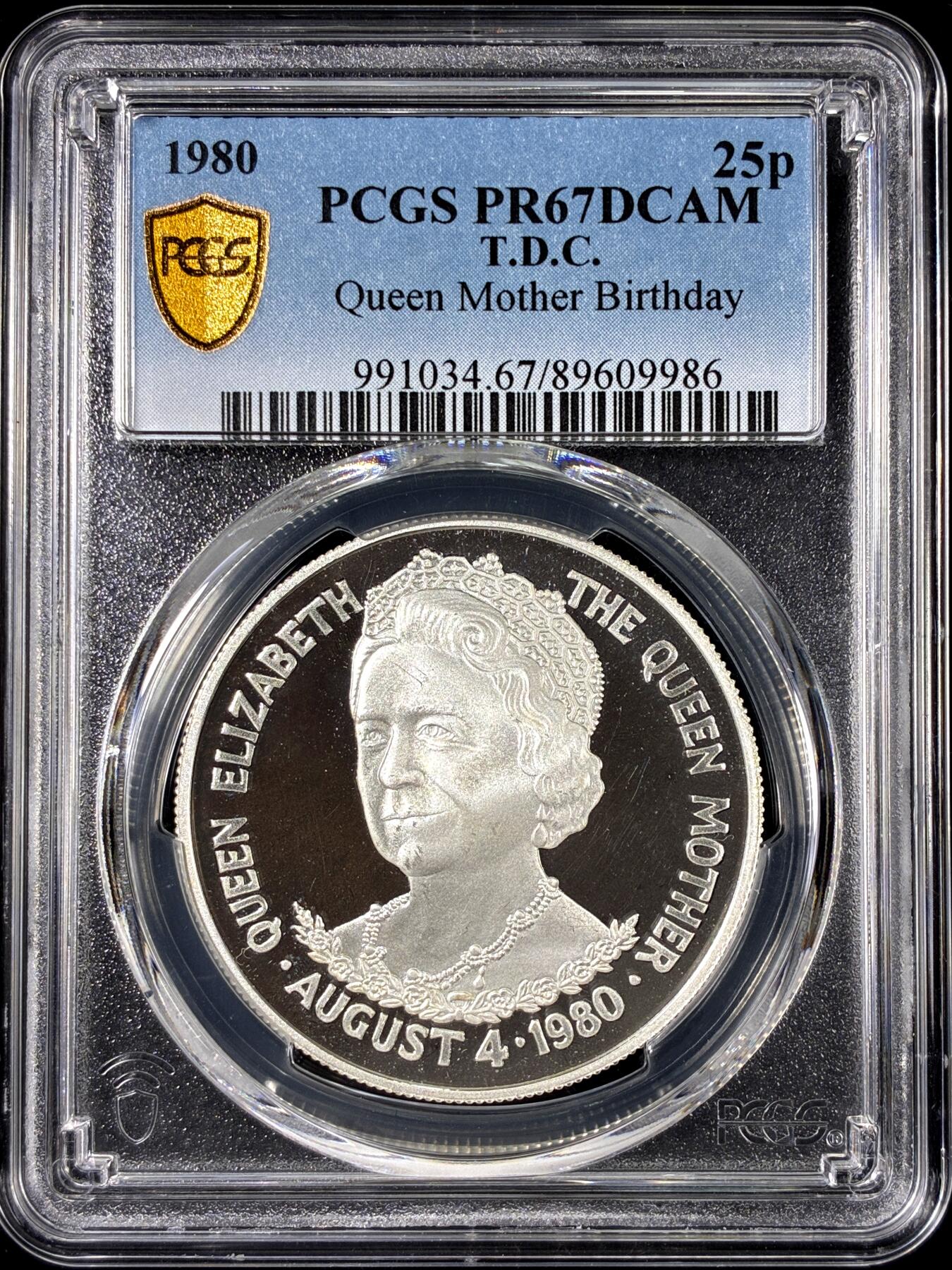 【雨安】【直播拍卖】【第0126期-评级币章】2026-01-24 周六 19:30 [评级现代] Tristan da Cunha 特里斯坦-达库尼亚群岛 25便士 1980年 王太后生日 PCGS-PR67DCAM 精制币