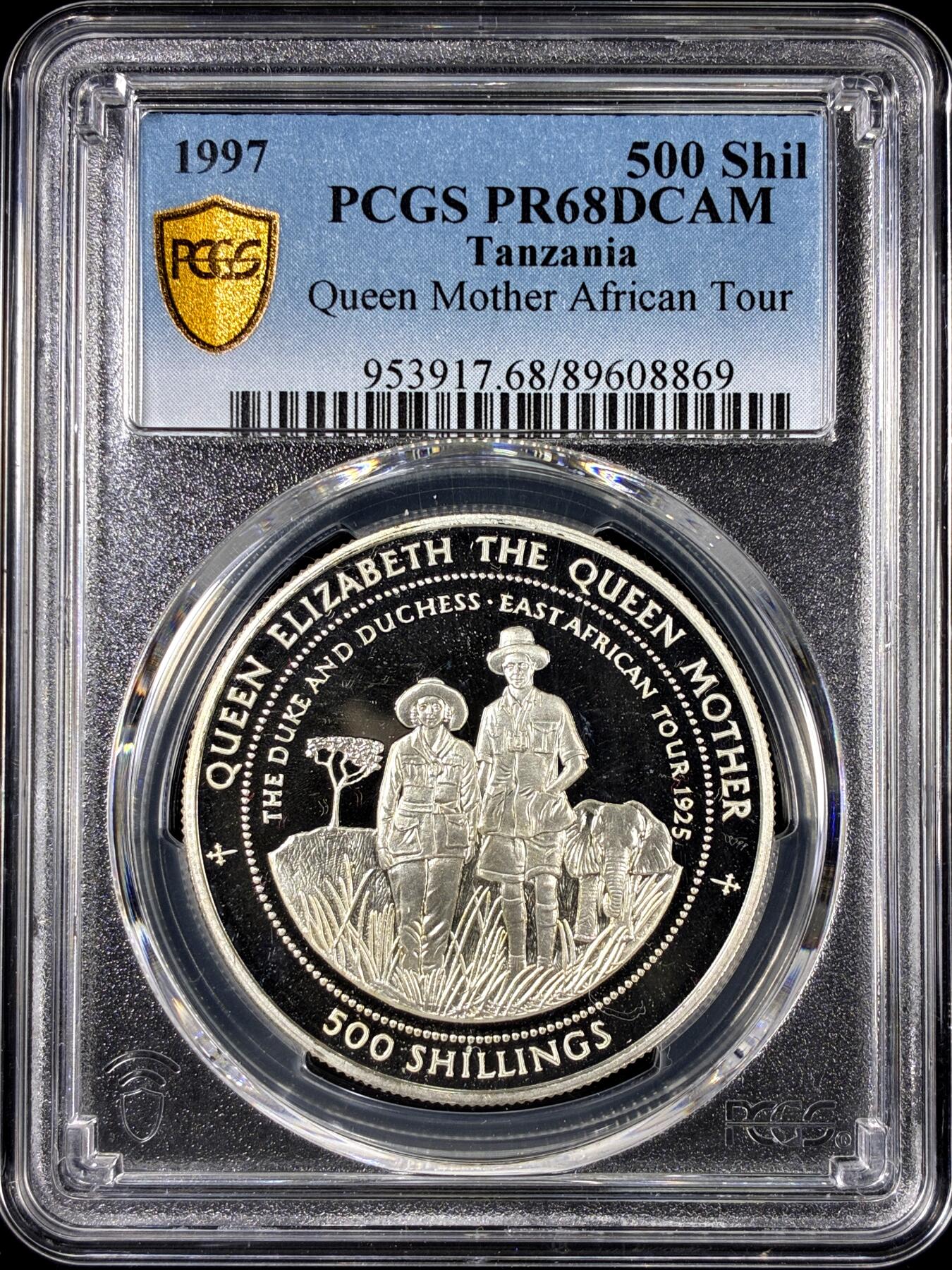 【雨安】【直播拍卖】【第0126期-评级币章】2026-01-24 周六 19:30 [评级现代] Tanzania 坦桑尼亚 500先令 1997年 王太后非洲之旅 PCGS-PR68DCAM 精制币