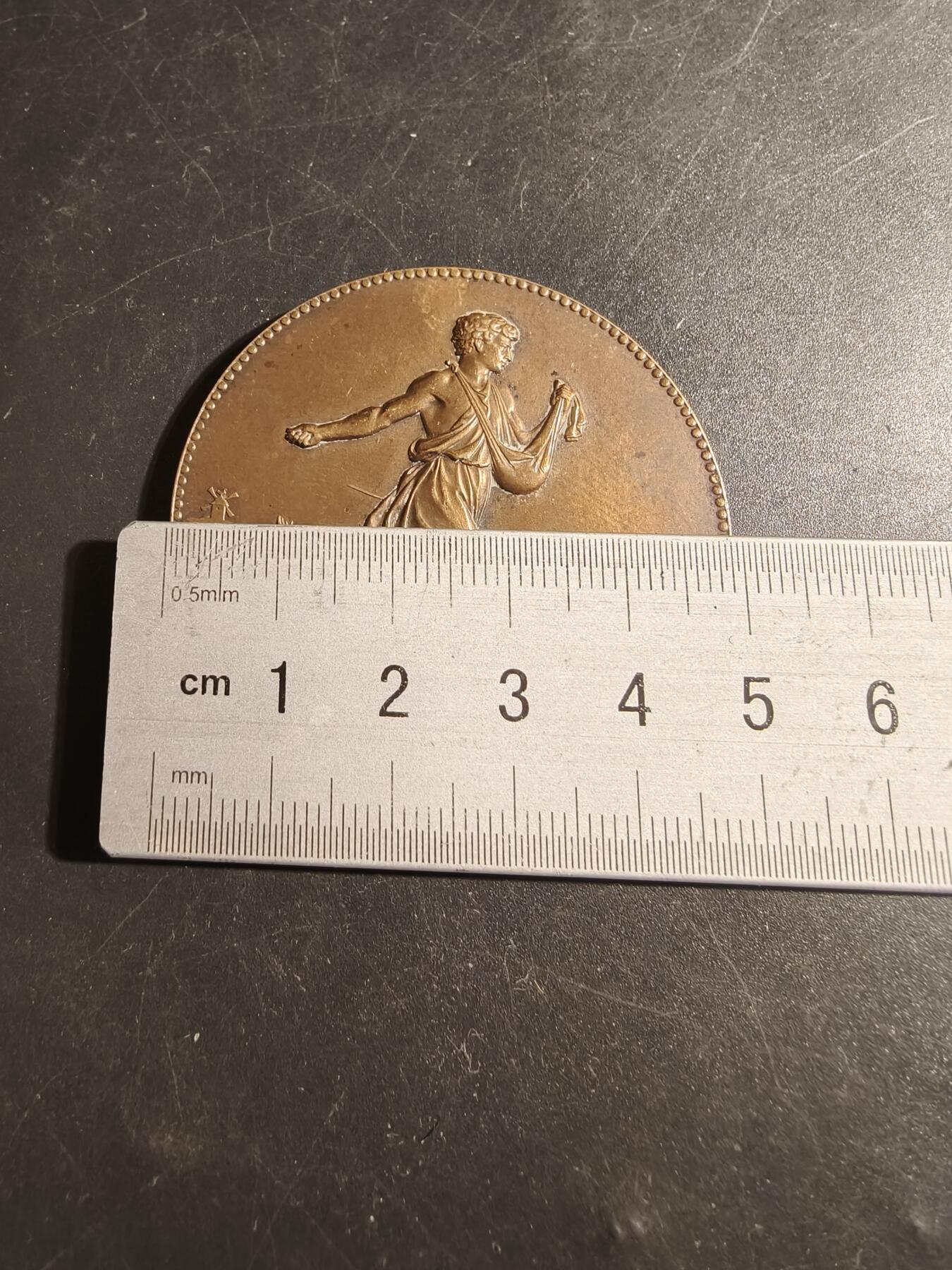 老王徽章第178期 法国1932年上莱茵省农业竞赛大铜章    播种者    直径50mm     重量62.8g