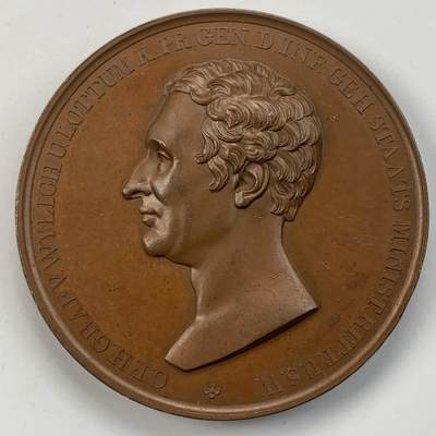 掌中浮雕-藏着的欧洲第050场 - 1834年普鲁士将军、货币局长兼财政部长冯.维利奇伯爵铜章，50mm，70g