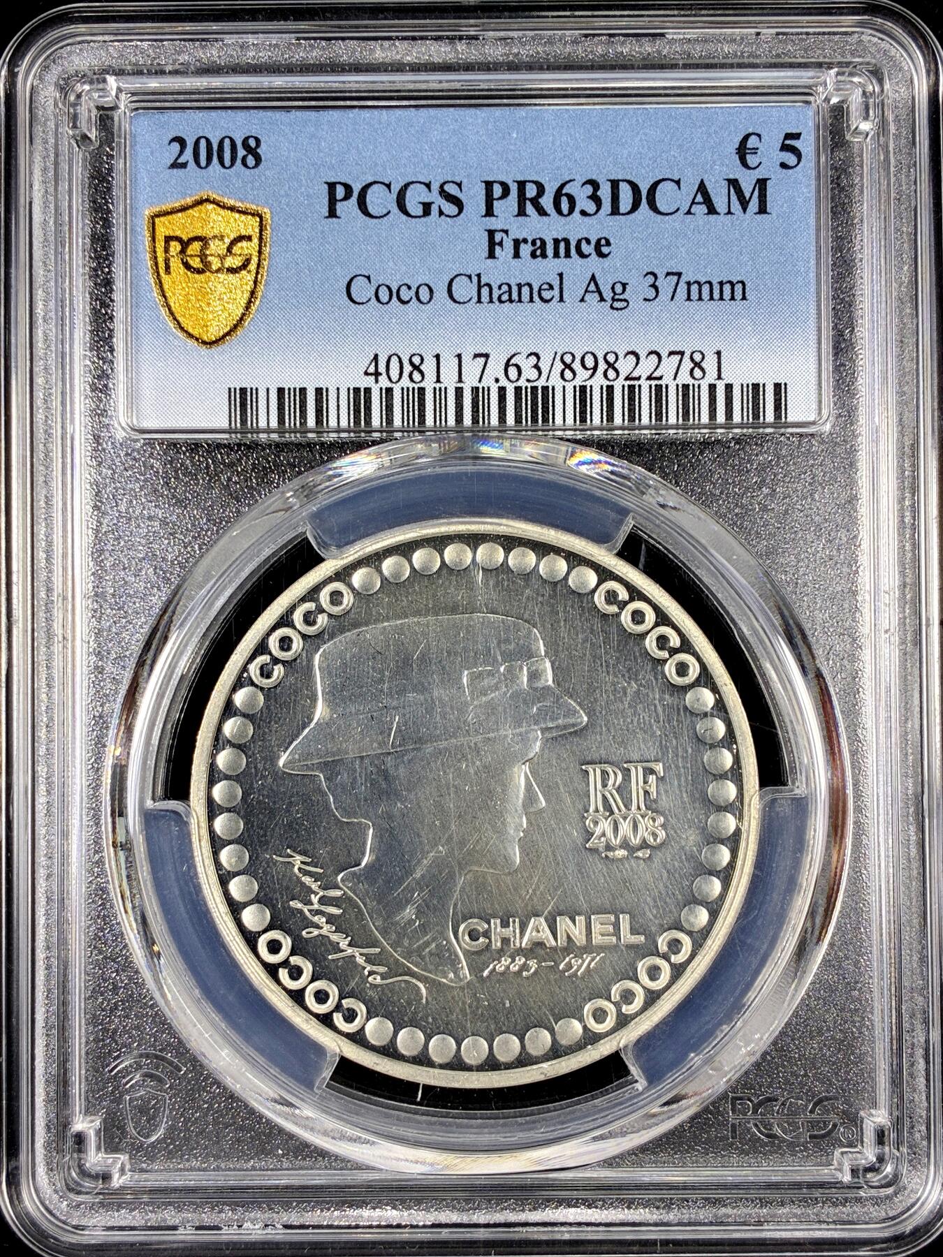 【雨安】【直播拍卖】【第0126期-评级币章】2026-01-24 周六 19:30 [评级欧元] France 欧元 法国 5欧元 2008年 香奈儿 银币 PCGS-PR63DCAM 精制币