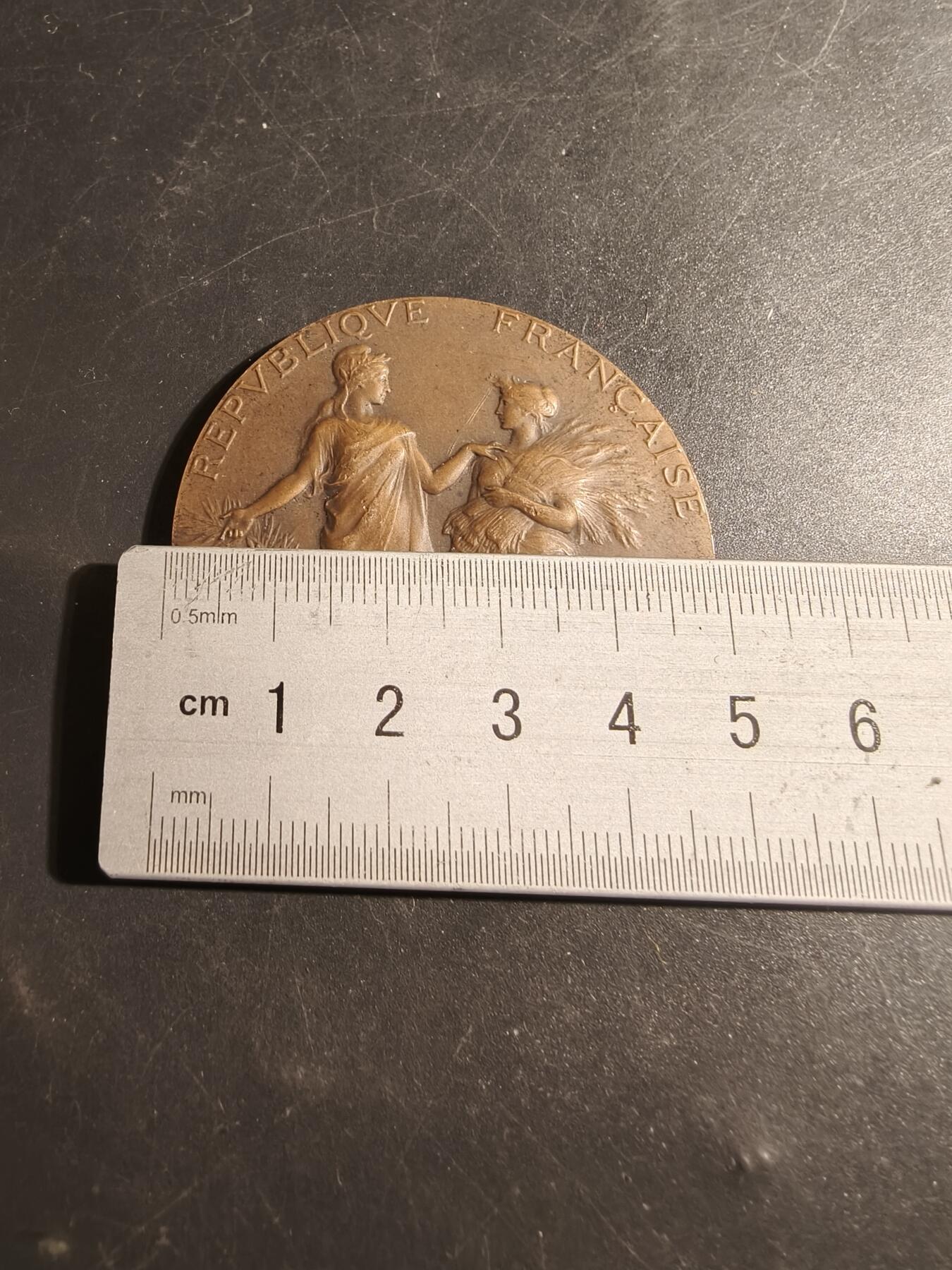 老王徽章第178期 法国1902年博韦地区农业竞赛大铜章    大师阿尔菲杜布瓦作品    直径50mm    重量61.5g