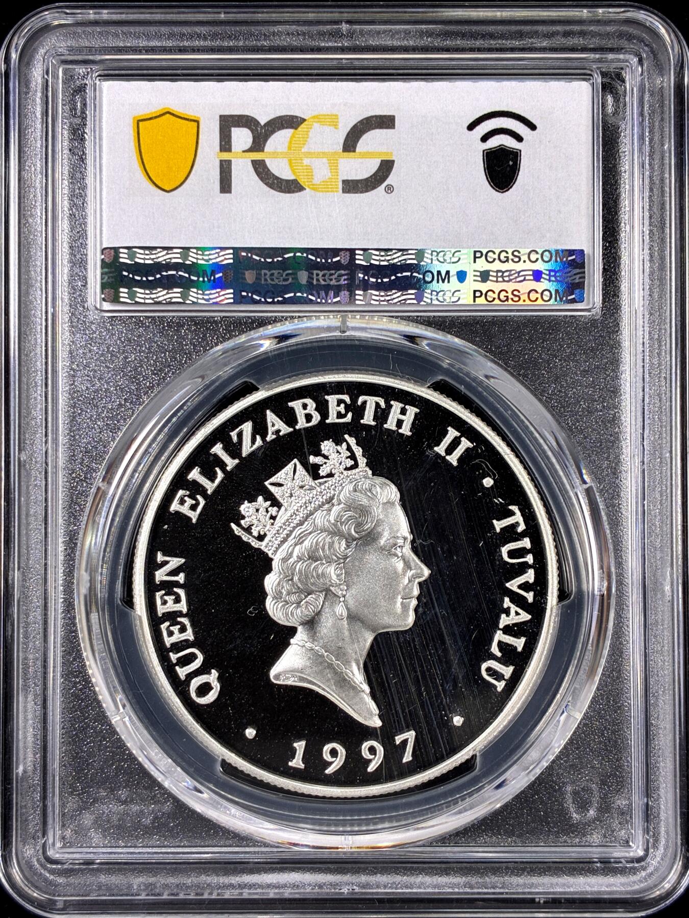 【雨安】【直播拍卖】【第0126期-评级币章】2026-01-24 周六 19:30 [评级现代] Tuvalu 图瓦卢 5元 1997年 王太后 PCGS-PR67DCAM 精制币