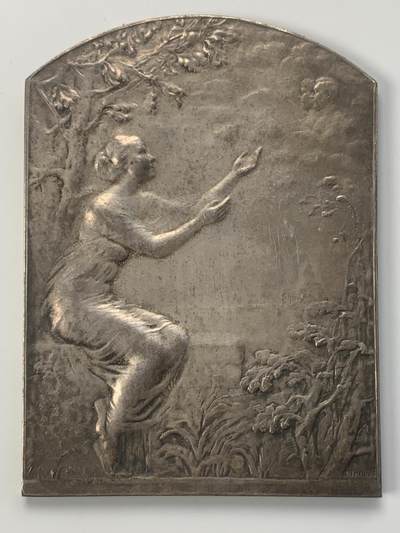 掌中浮雕-藏着的欧洲第050场 - 比利时煤气公司一战参战员工镀银铜章奖牌, 61*83mm，128g，原盒有破损，卡扣扣不住